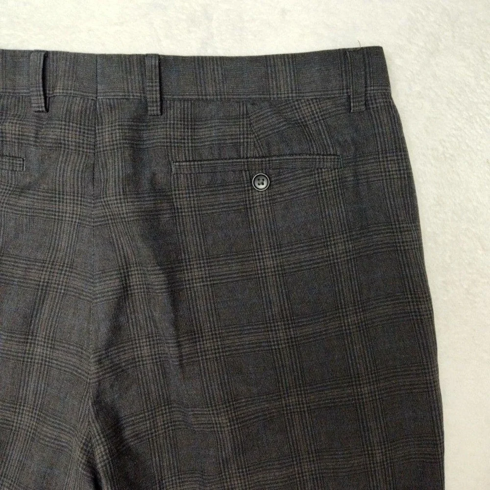 Banana Republic Pants Mens 36x30 Brown Glen Plaid Slim Tailored Dress Flat Front